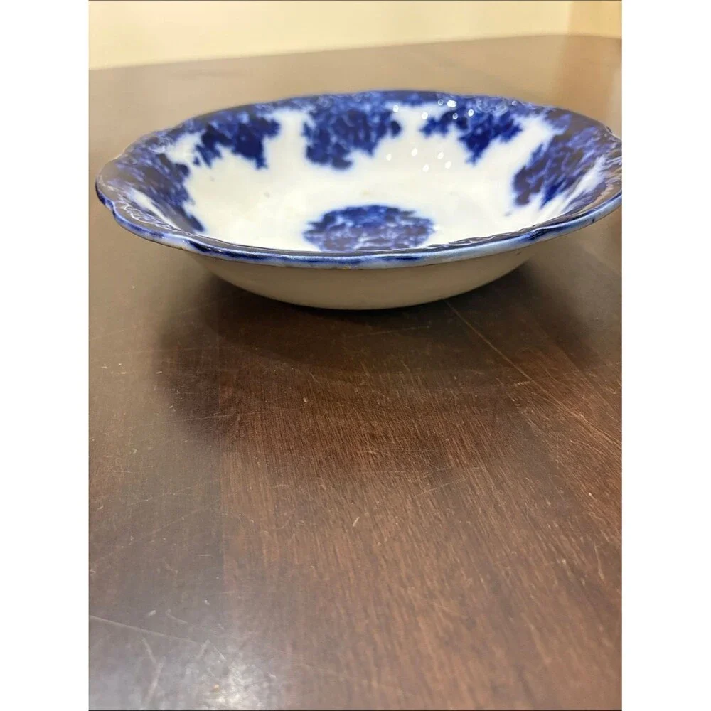 Antique Wood & Sons Royal Semi Porcelain Flow Blue Floral Bowl England